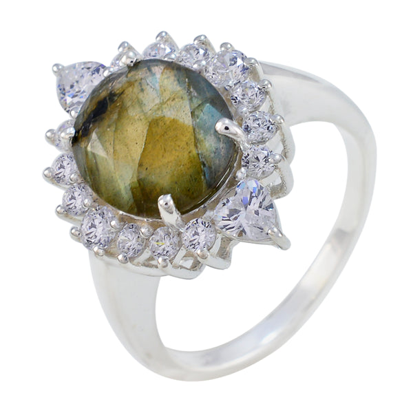 Labradorite Halo Russian Silver Gray Gemstones Eye catching Trendy Ring Jewellery