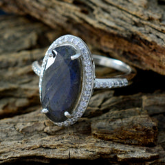 Labradorite Halo African Sterling Silver Gray Gemstones Tiny Modern Ring Jewelry