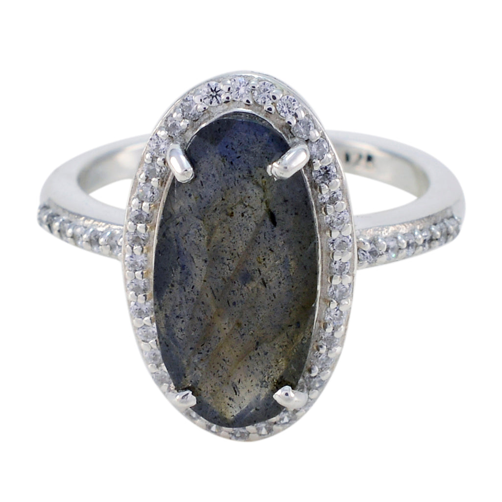 Labradorite Halo African Sterling Silver Gray Gemstones Tiny Modern Ring Jewelry