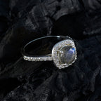 Labradorite Halo Russian Sterling Silver Gray Gems Slim Feminine Ring Jewelry