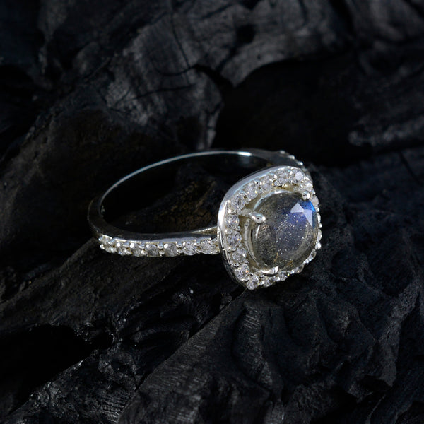 Labradorite Halo Russian Sterling Silver Gray Gems Slim Feminine Ring Jewelry