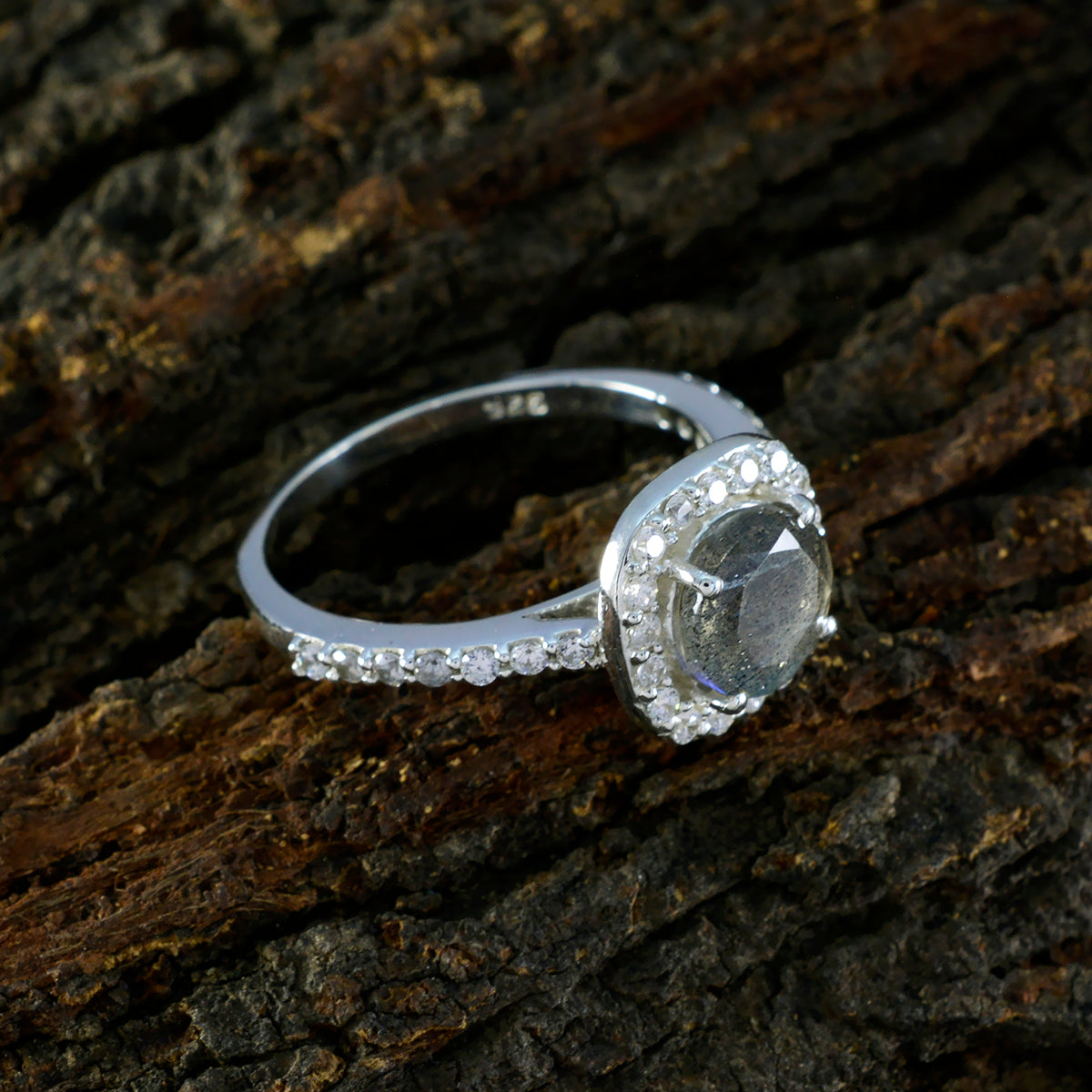 Labradorite Halo Russian Sterling Silver Gray Gems Slim Feminine Ring Jewelry