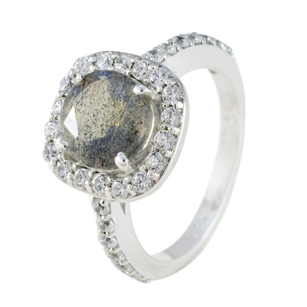 Labradorite Halo Russian Sterling Silver Gray Gems Slim Feminine Ring Jewelry