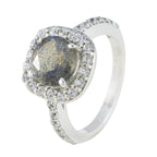 Labradorite Halo Russian Sterling Silver Gray Gems Slim Feminine Ring Jewelry
