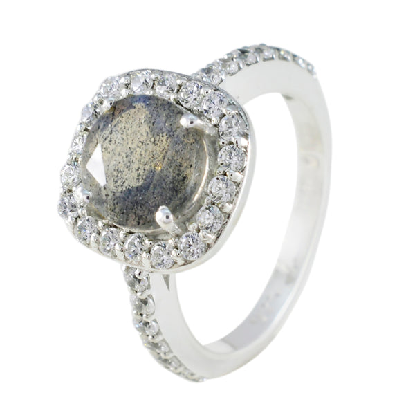 Labradorite Halo Russian Sterling Silver Gray Gems Slim Feminine Ring Jewelry