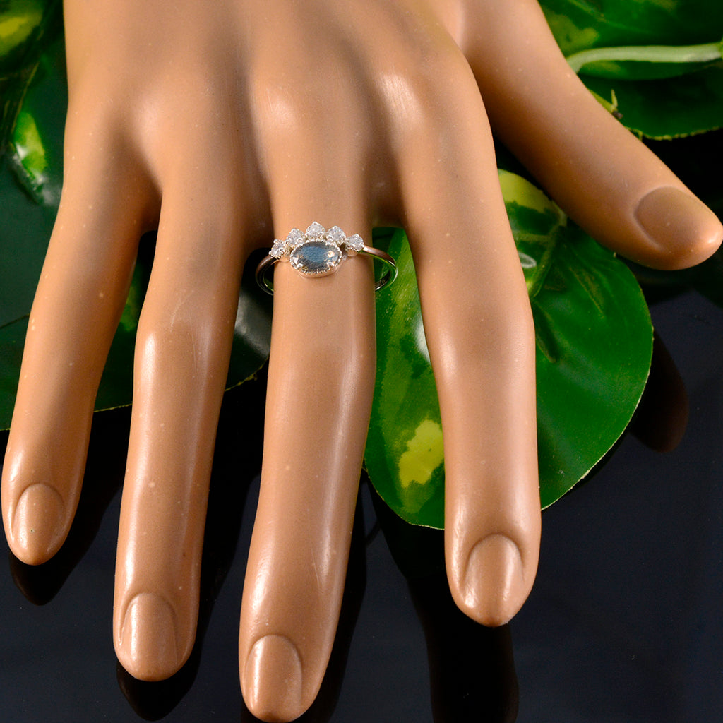 Labradorite Halo Turkish 925 Silver Gray Gemstones Elegant  Trendy Ring Jewelry