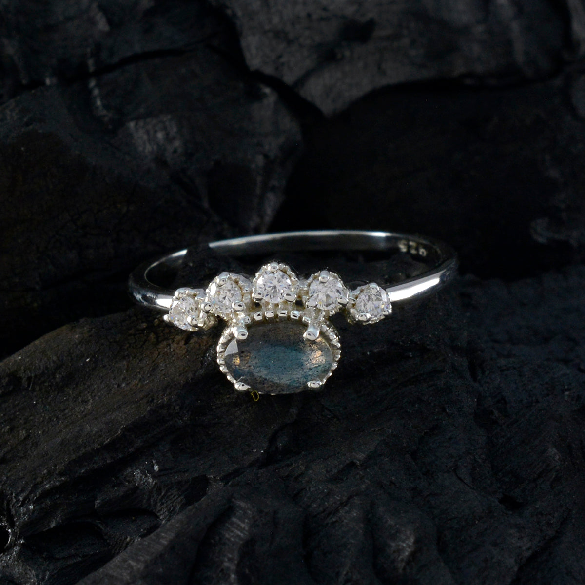 Labradorite Halo Turkish 925 Silver Gray Gemstones Elegant  Trendy Ring Jewelry