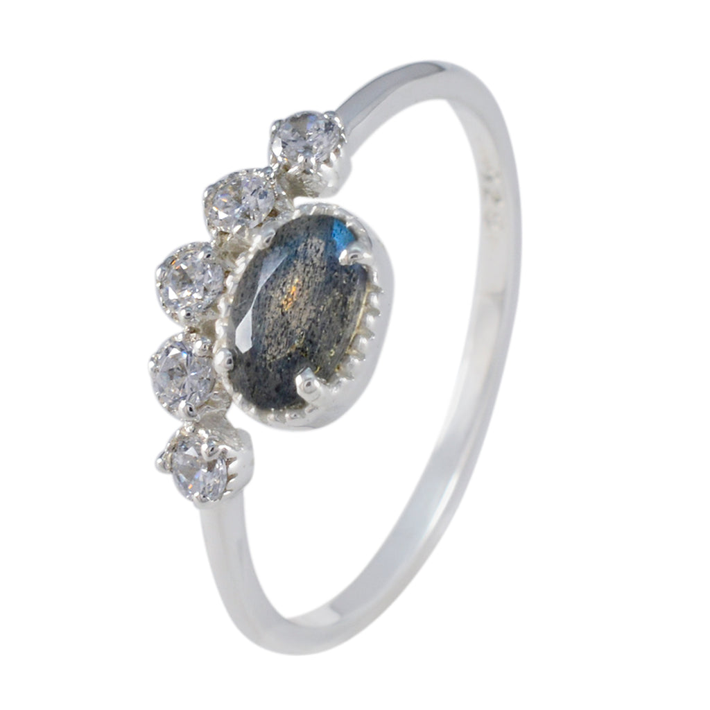 Labradorite Halo Turkish 925 Silver Gray Gemstones Elegant  Trendy Ring Jewelry