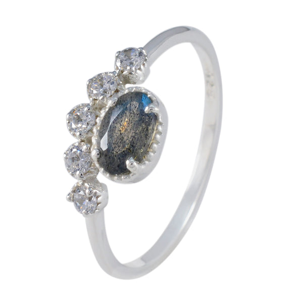 Labradorite Halo Turkish 925 Silver Gray Gemstones Elegant  Trendy Ring Jewelry
