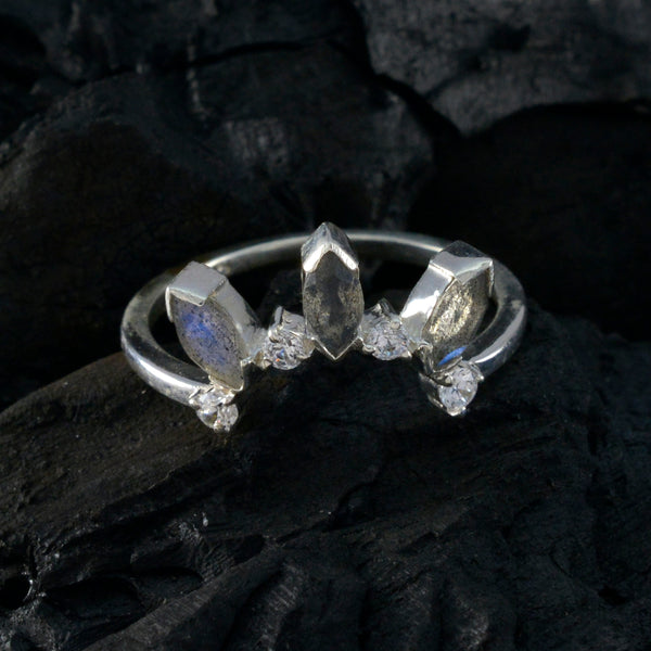 Labradorite multiple Korean 925 Sterling Silver Gray Gemstone Delicate crown Ring Jewelry
