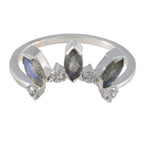 Labradorite multiple Korean 925 Sterling Silver Gray Gemstone Delicate crown Ring Jewelry