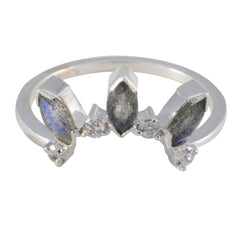 Labradorite multiple Korean 925 Sterling Silver Gray Gemstone Delicate crown Ring Jewelry