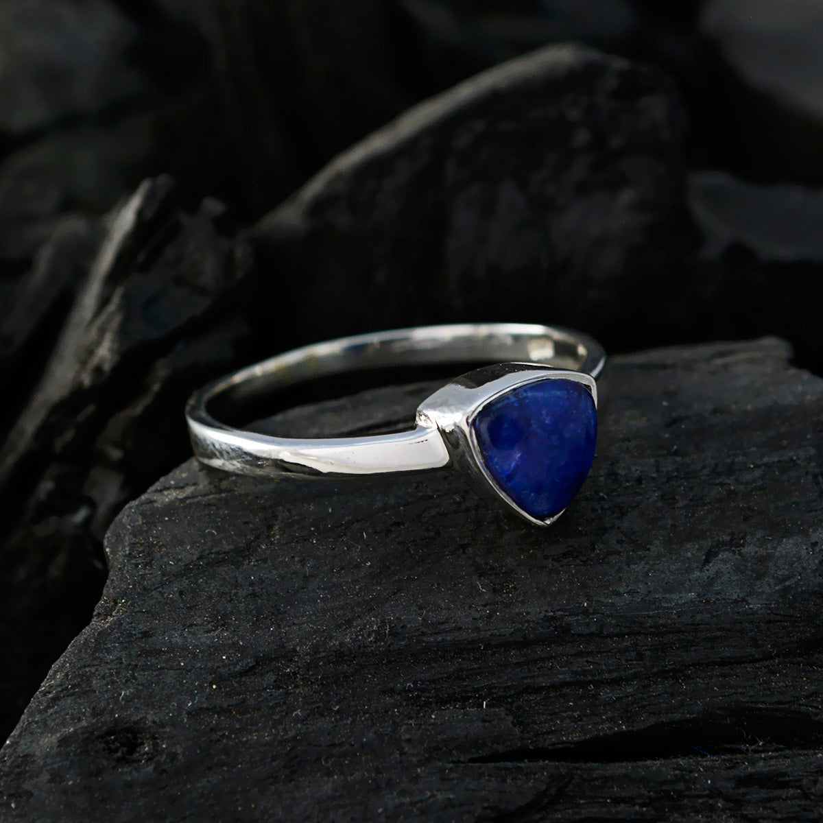Lapis Lazuli Solitaire Australian 92.5 Silver Blue Gemstones Dainty Geometric Ring Jewelry