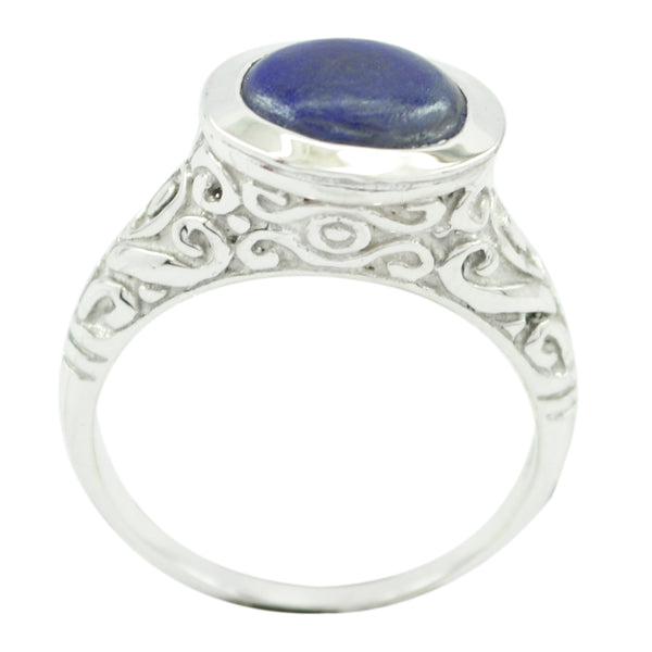 Lapis Lazuli Solitaire Indian Sterling Silver Blue Gemstones Minimal Art Deco Ring Jewelry