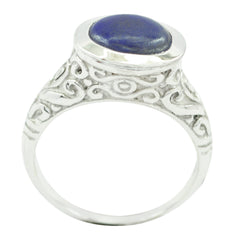 Lapis Lazuli Solitaire Indian Sterling Silver Blue Gemstones Minimal Art Deco Ring Jewelry
