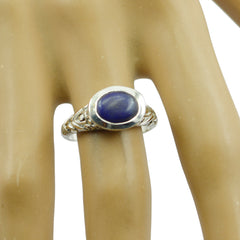 Lapis Lazuli Solitaire Indian Sterling Silver Blue Gemstones Minimal Art Deco Ring Jewelry