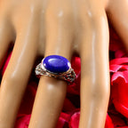 Lapis Lazuli Solitaire German 925 Silver Blue Gemstone Eye catching Engagement Ring Jewellery