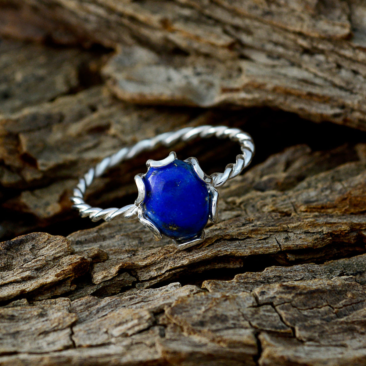 Lapis Lazuli Solitaire Turkish 92.5 Silver Blue Gems Elegant  Twist Ring Jewellery
