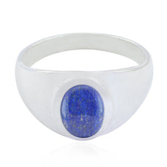 Lapis Lazuli Solitaire Egyptian 92.5 Silver Blue Gemstone Minimal Traditional Ring Jewelry
