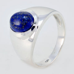Lapis Lazuli Solitaire Egyptian 92.5 Silver Blue Gemstone Minimal Traditional Ring Jewelry