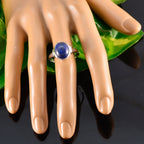 Lapis Lazuli Solitaire French 925 Silver Blue Gems Minimal Artisan Ring Jewelry
