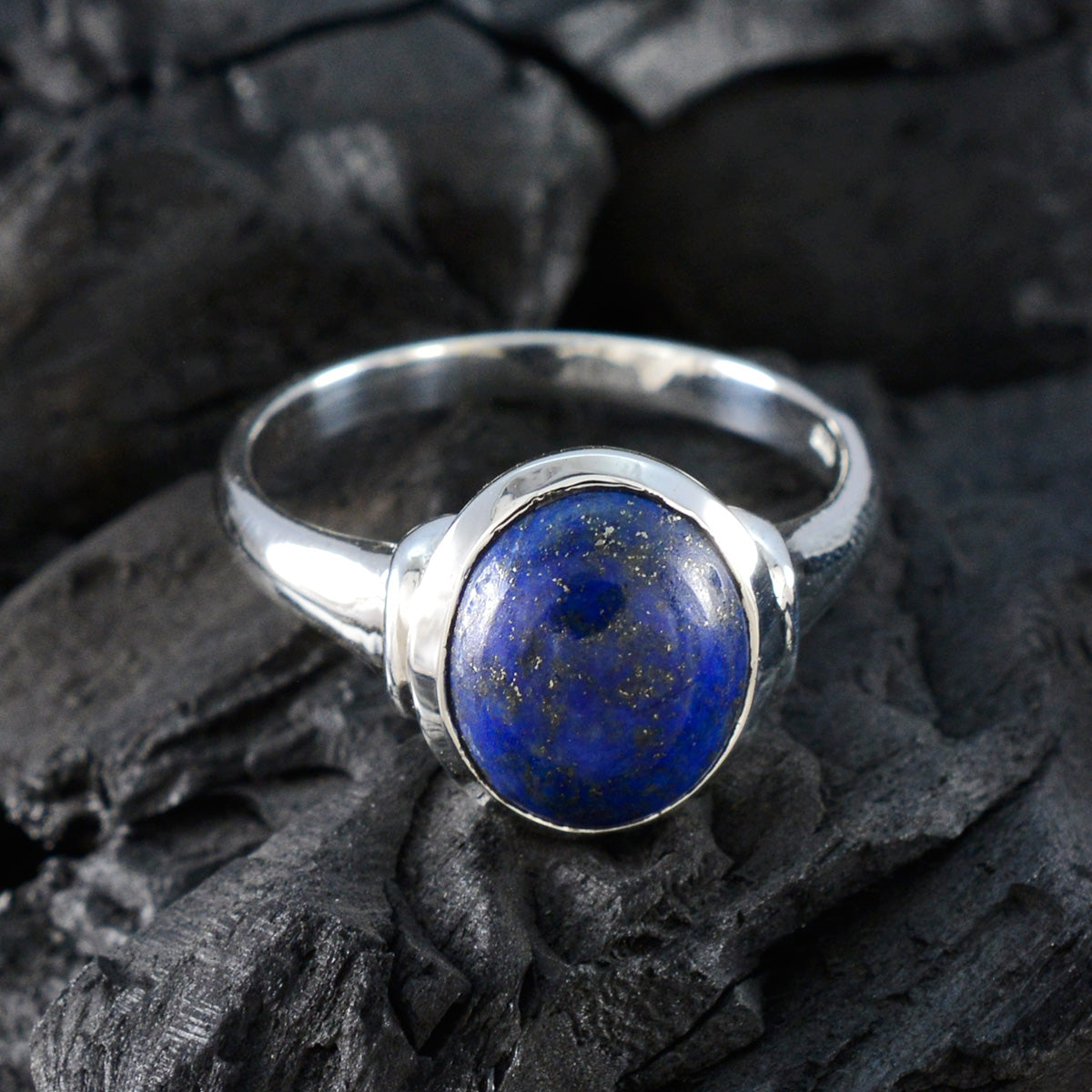 Lapis Lazuli Solitaire French 925 Silver Blue Gems Minimal Artisan Ring Jewelry