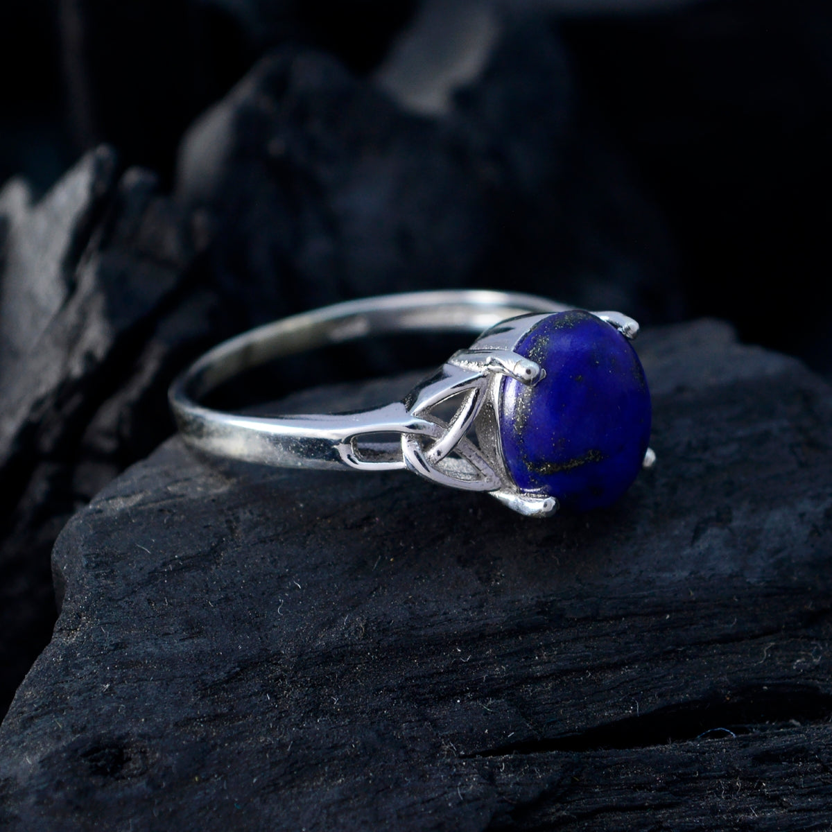 Lapis Lazuli Solitaire French 92.5 Silver Blue Gemstones Featherlight Boho Ring Jewelry