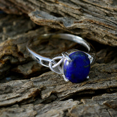 Lapis Lazuli Solitaire French 92.5 Silver Blue Gemstones Featherlight Boho Ring Jewelry