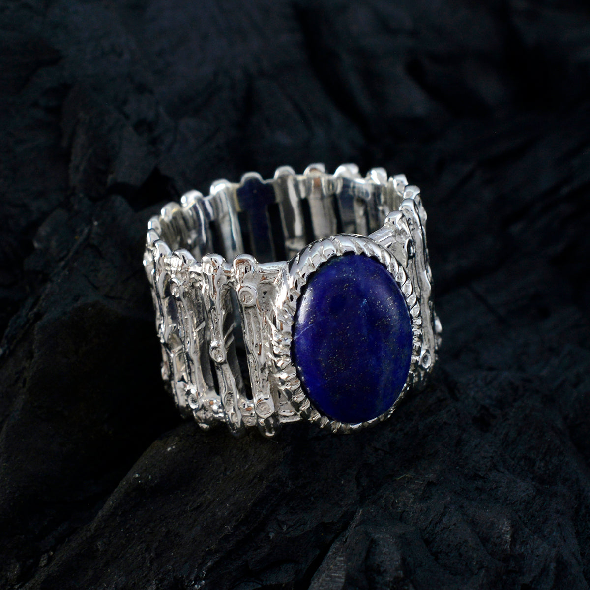 Lapis Lazuli Solitaire African Silver Blue Gemstones Edgy Armor Band Jewelry