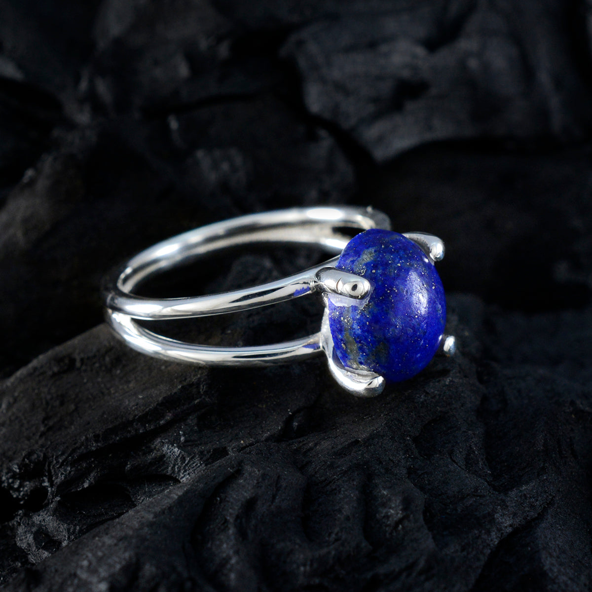 Lapis Lazuli Solitaire Japanese 925 Sterling Silver Blue Gems Whisper thin Modern Ring Jewelry