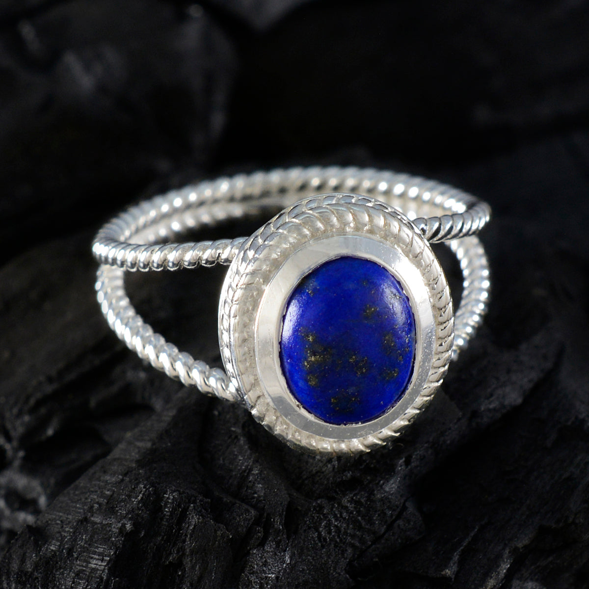 Lapis Lazuli Solitaire Middle Eastern Sterling Silver Blue Gems Classic Rope Wire Ring Jewelry