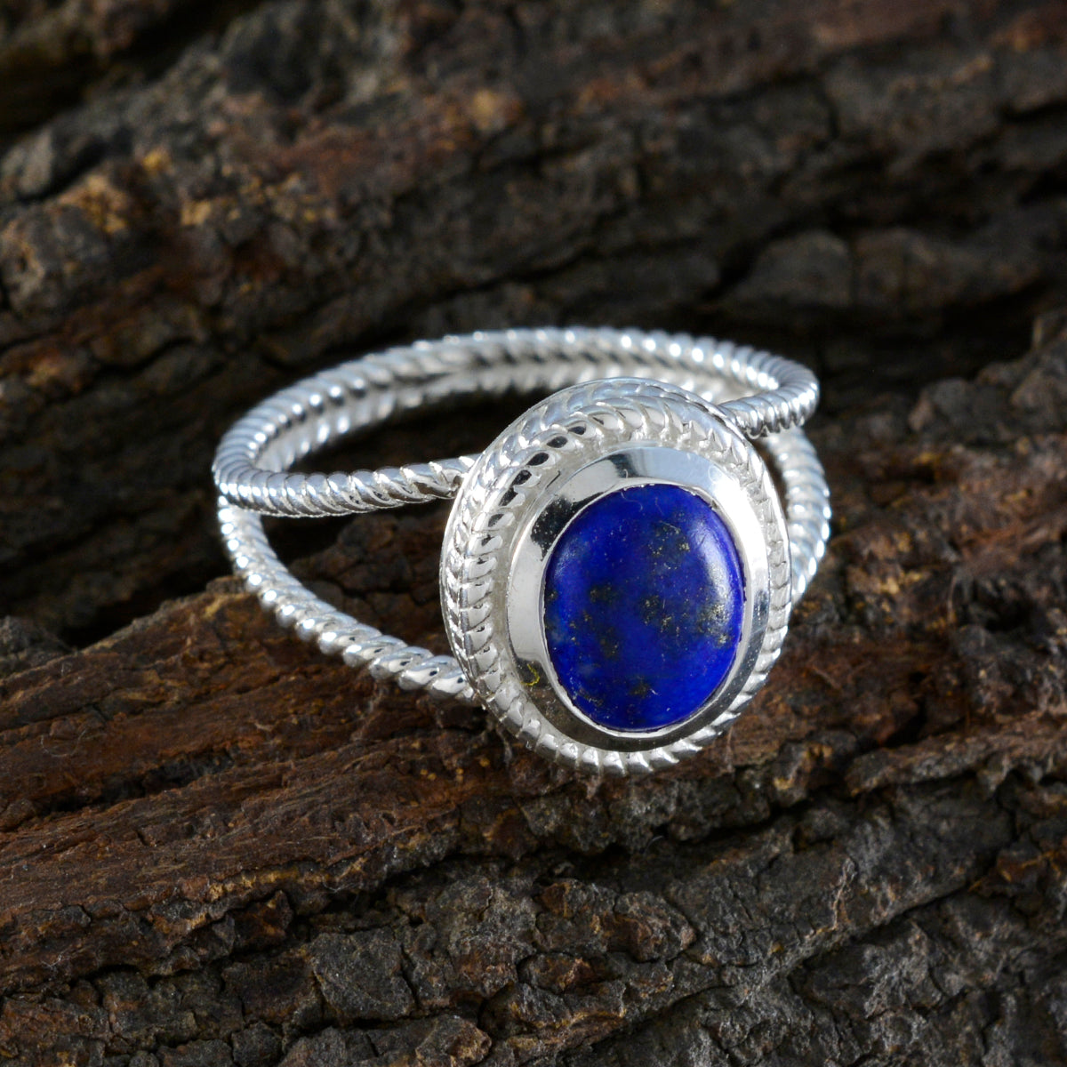 Lapis Lazuli Solitaire Middle Eastern Sterling Silver Blue Gems Classic Rope Wire Ring Jewelry
