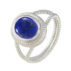 Lapis Lazuli Solitaire Middle Eastern Sterling Silver Blue Gems Classic Rope Wire Ring Jewelry