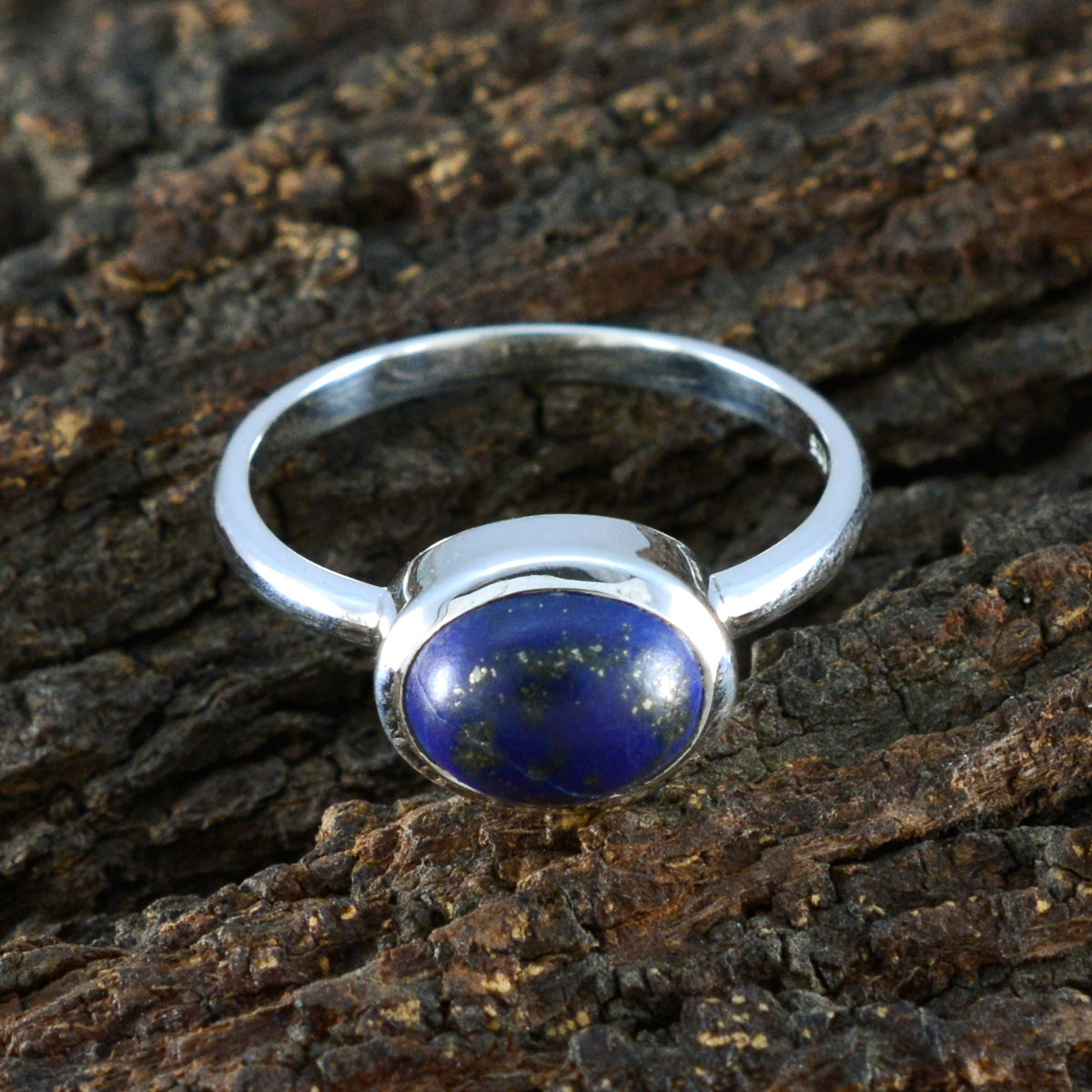 Lapis Lazuli Solitaire Japanese 925 Silver Blue Gems Dainty Contemporary Ring Jewelry