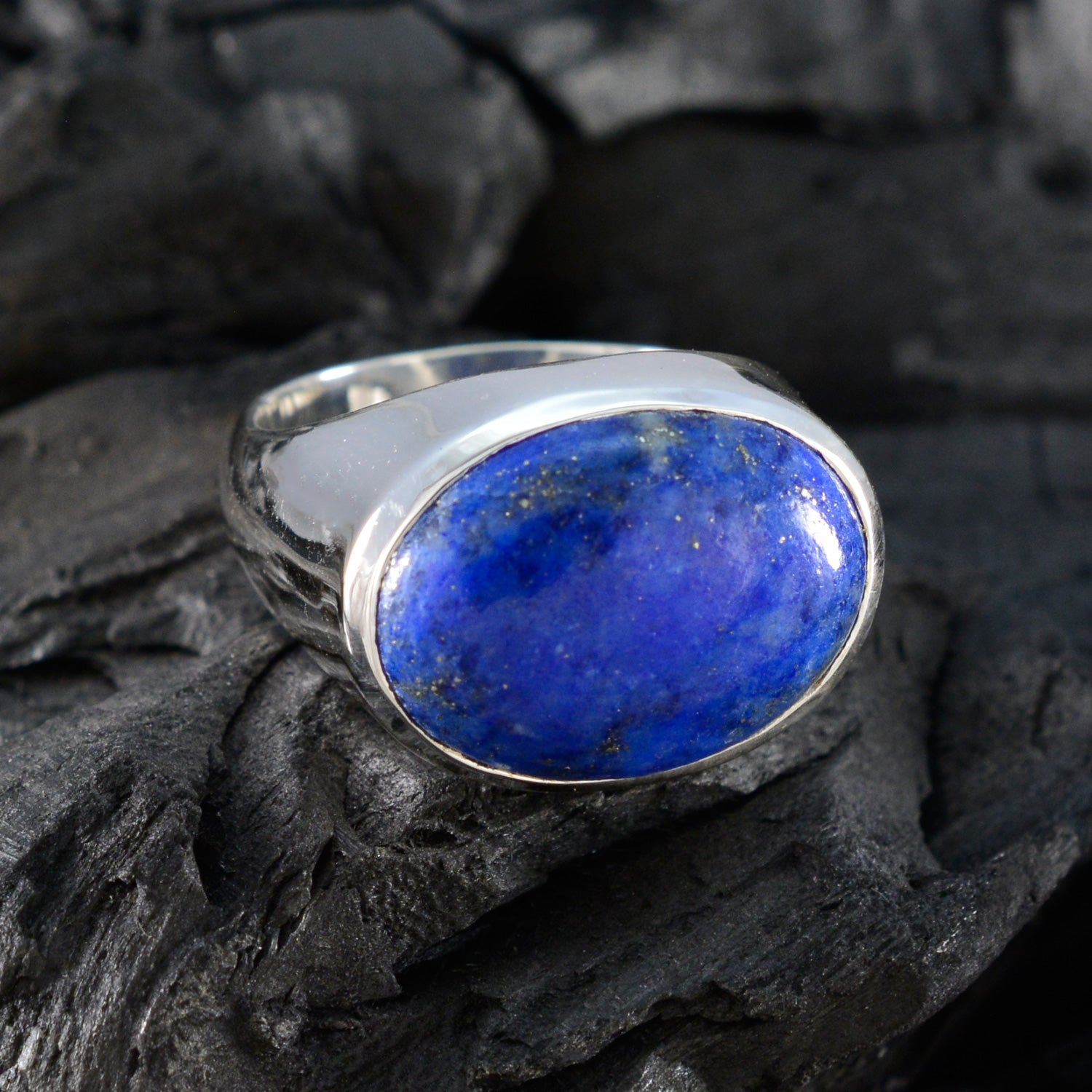 Lapis Lazuli Solitaire German 92.5 Silver Blue Gems Versatile Boho Ring Jewellery