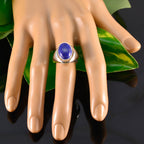 Lapis Lazuli Solitaire Indian 92.5 Silver Blue Gems Mid weight Glamorous Ring Jewelry