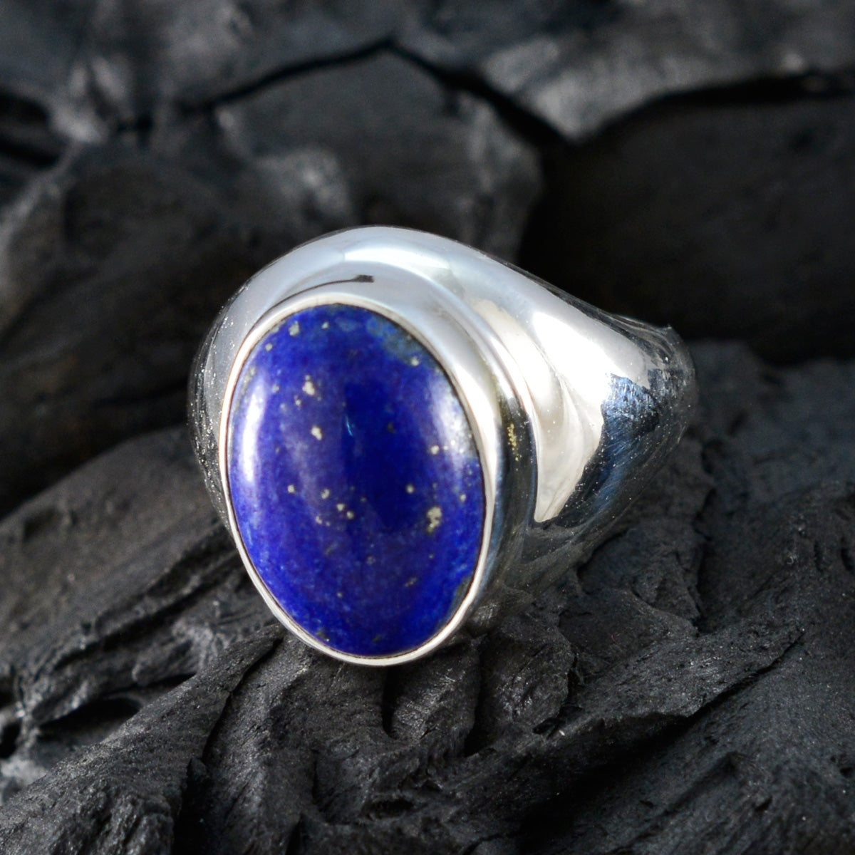 Lapis Lazuli Solitaire Indian 92.5 Silver Blue Gems Mid weight Glamorous Ring Jewelry