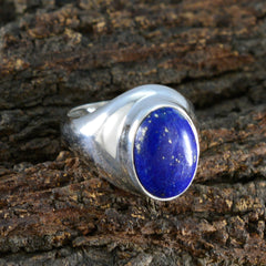 Lapis Lazuli Solitaire Indian 92.5 Silver Blue Gems Mid weight Glamorous Ring Jewelry