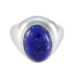 Lapis Lazuli Solitaire Indian 92.5 Silver Blue Gems Mid weight Glamorous Ring Jewelry