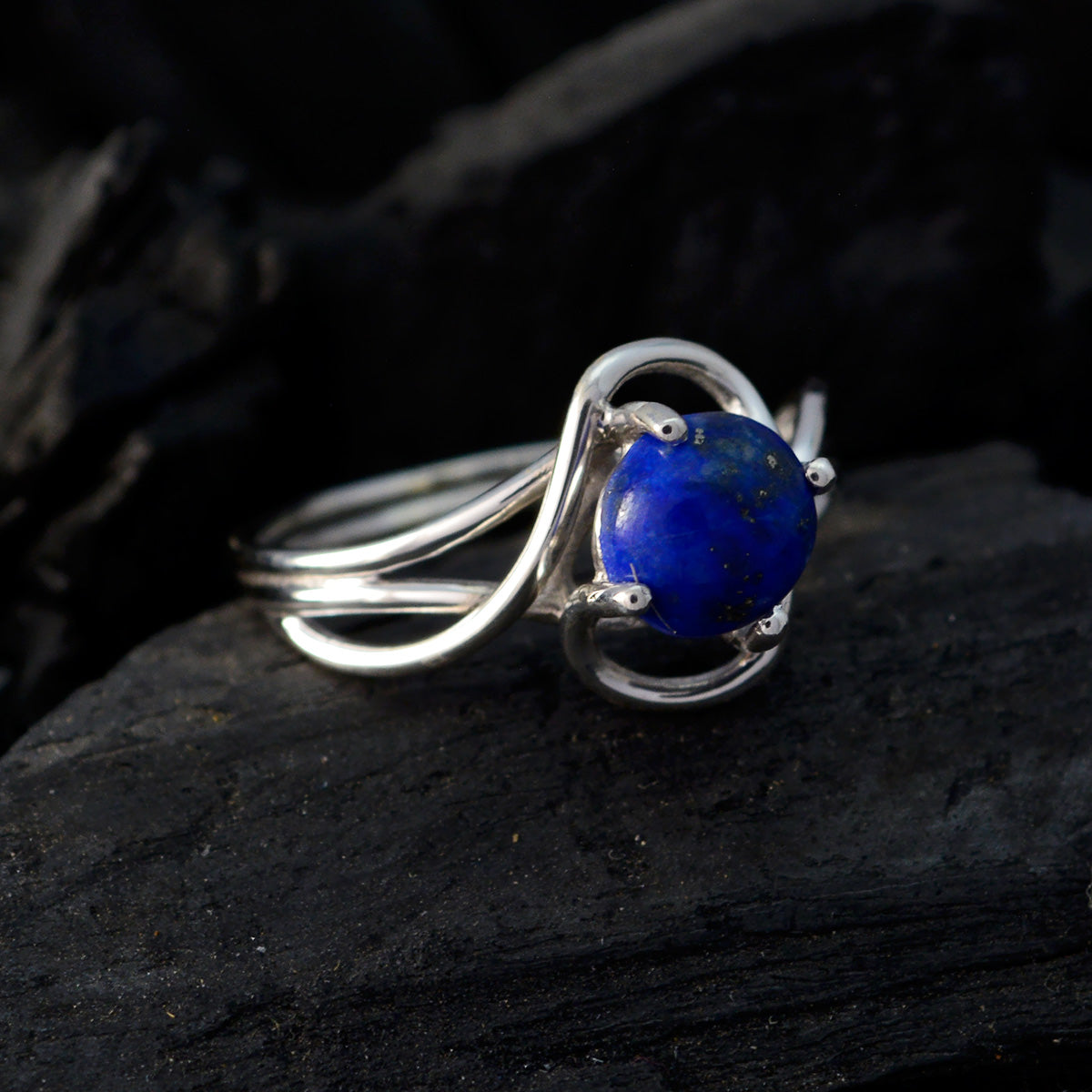 Lapis Lazuli Solitaire American 92.5 Silver Blue Gemstones Delicate Sophisticated Ring Jewelry