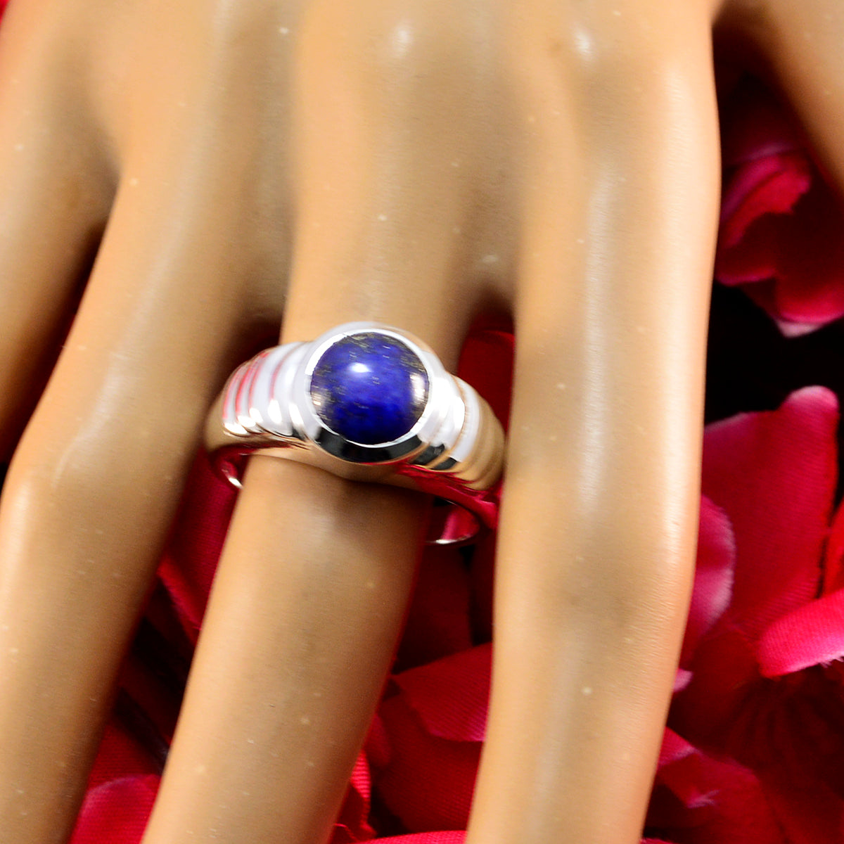 Lapis Lazuli Solitaire African 925 Sterling Silver Blue Gemstones Versatile Graceful Ring Jewelry