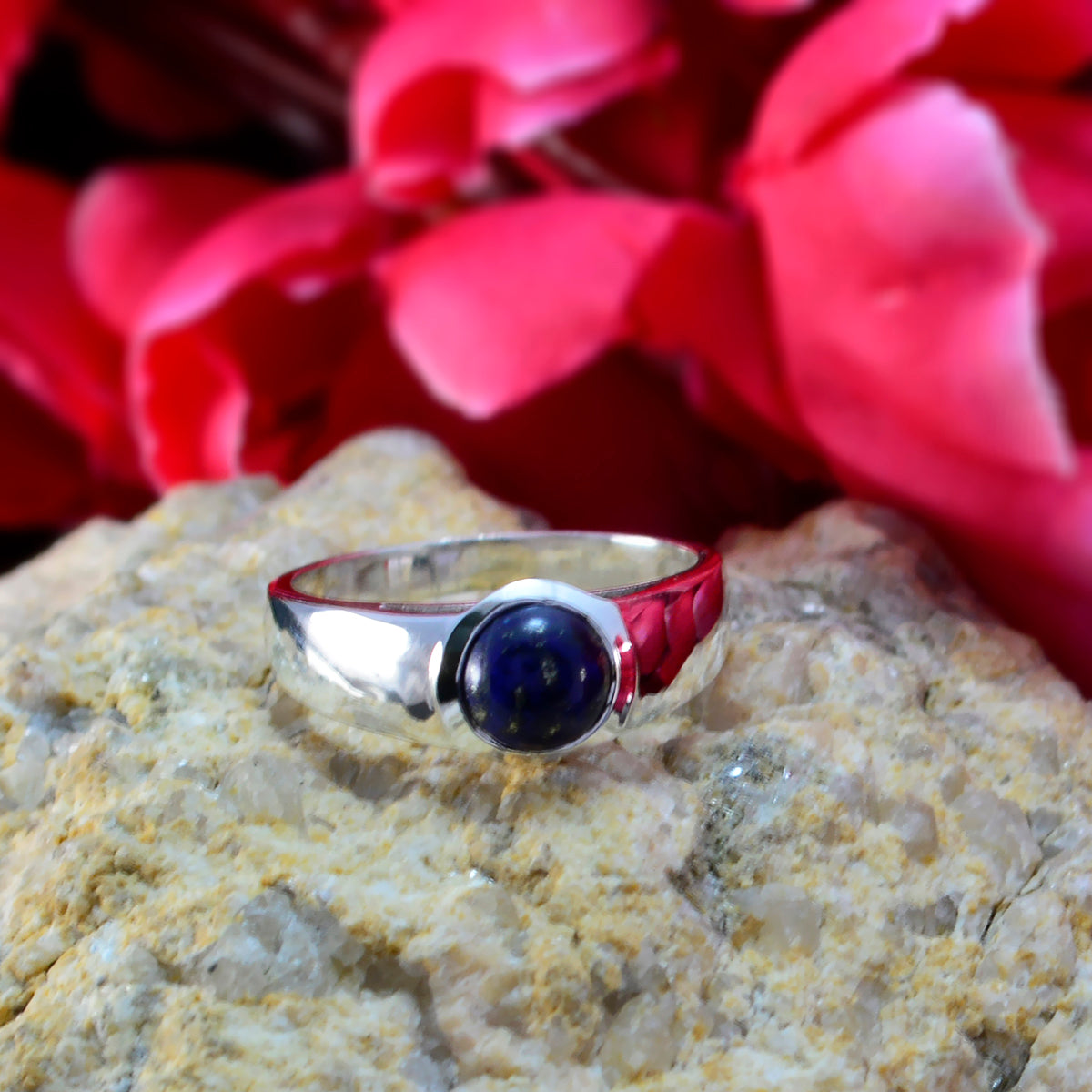 Lapis Lazuli Solitaire African 92.5 Silver Blue Gemstones Slim Abstract Ring Jewellery