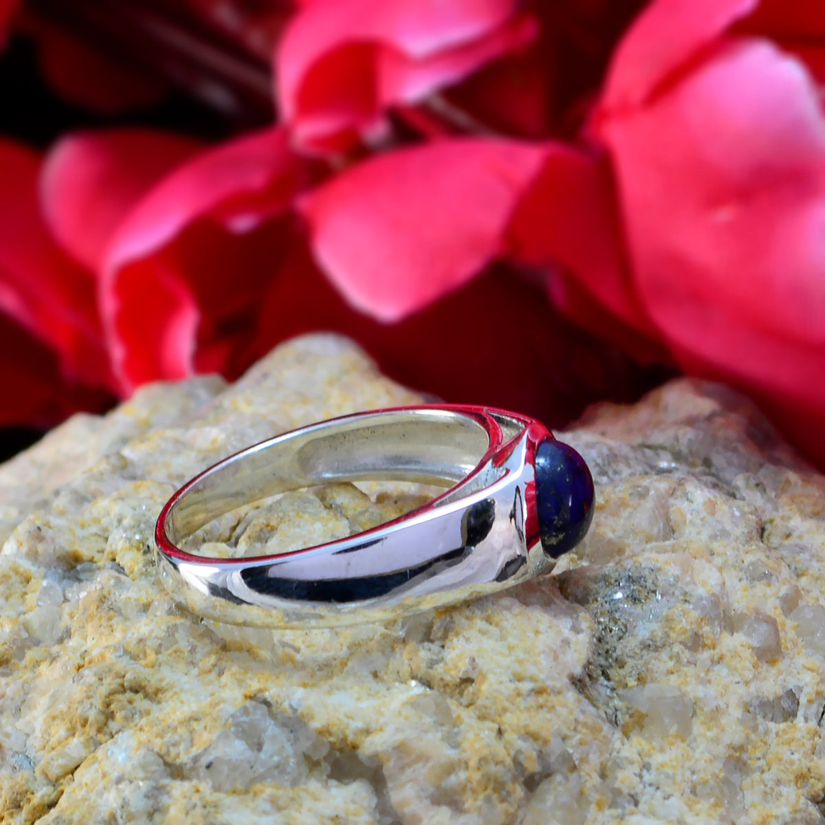 Lapis Lazuli Solitaire African 92.5 Silver Blue Gemstones Slim Abstract Ring Jewellery