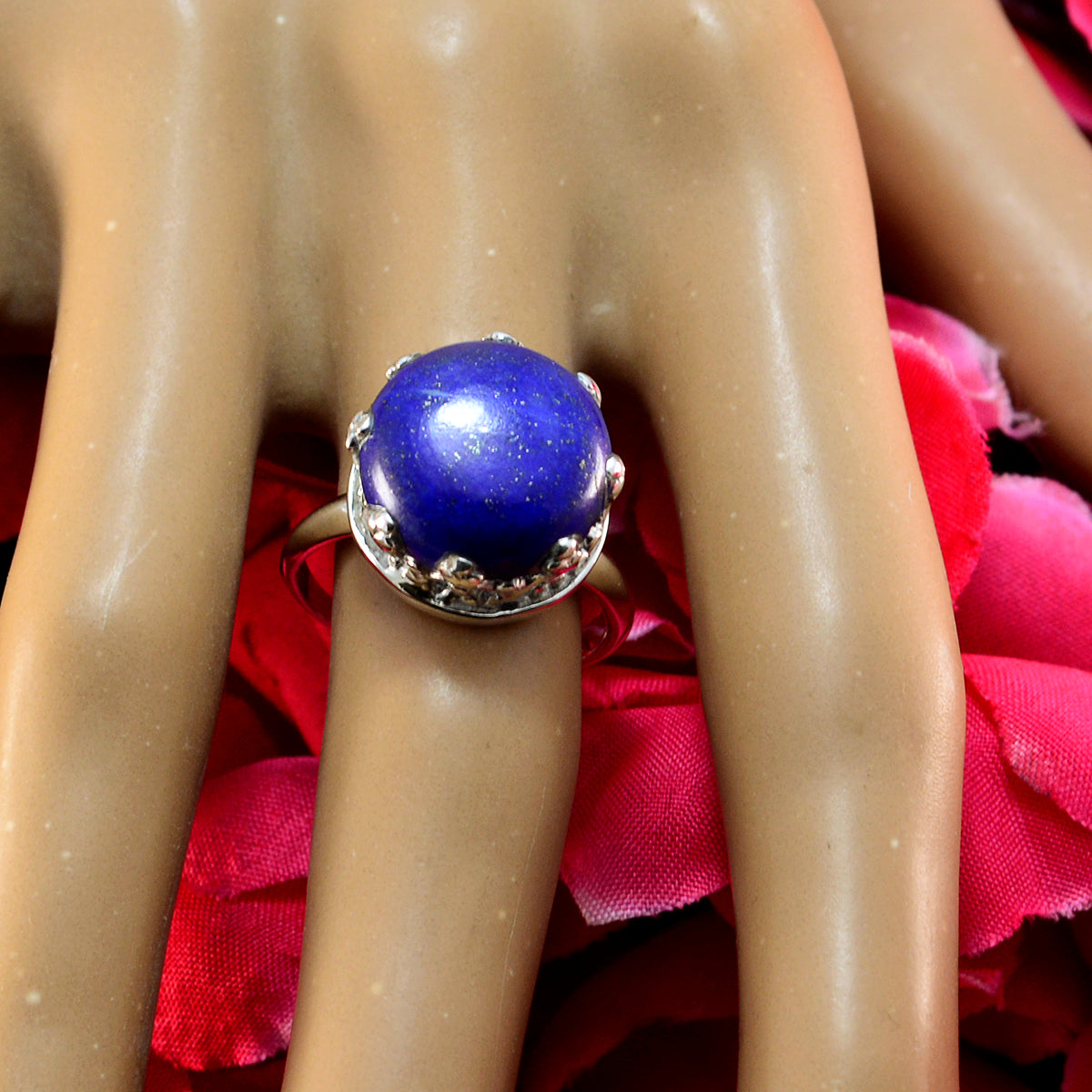 Lapis Lazuli Solitaire African Silver Blue Gems Slim Glamorous Ring Jewelry