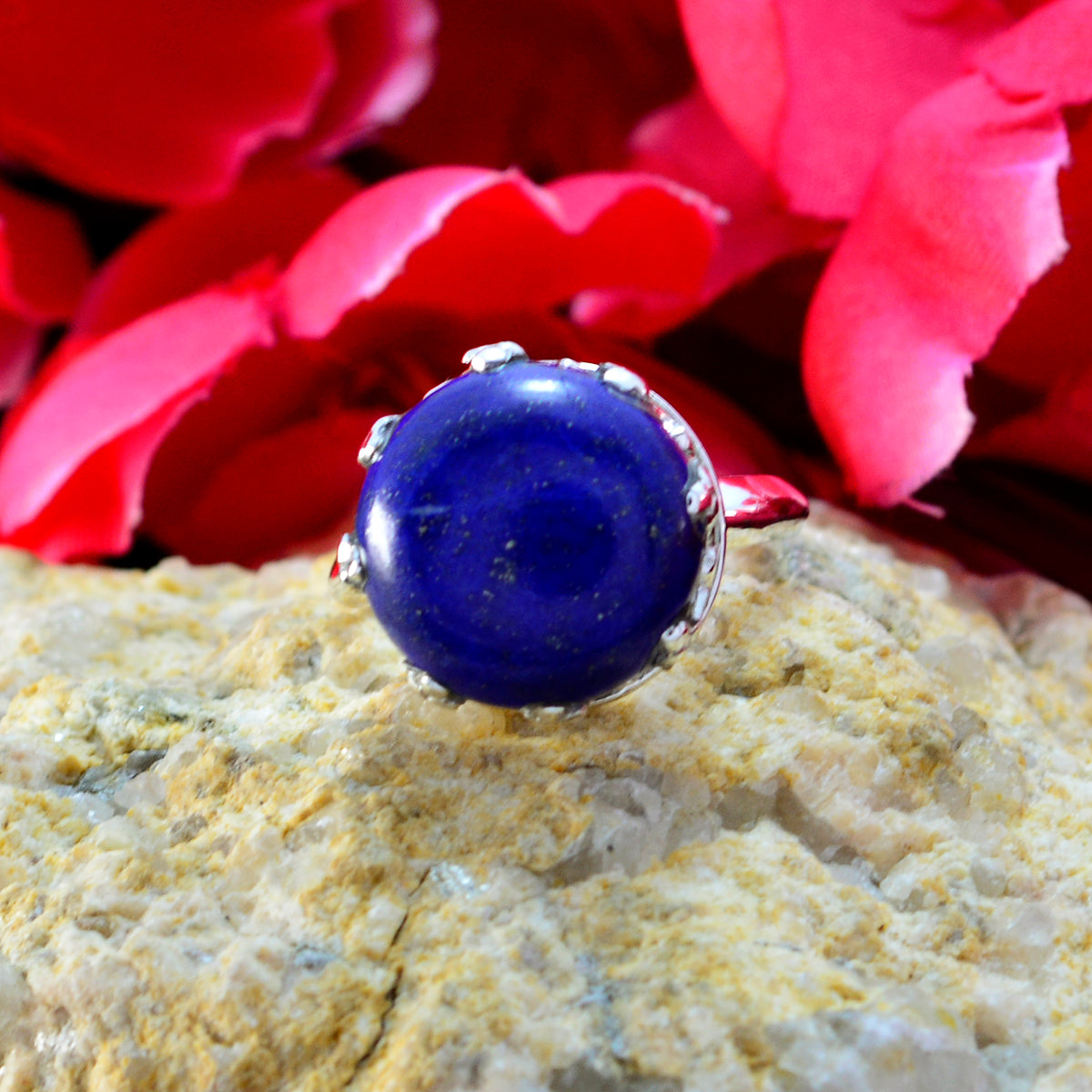 Lapis Lazuli Solitaire African Silver Blue Gems Slim Glamorous Ring Jewelry