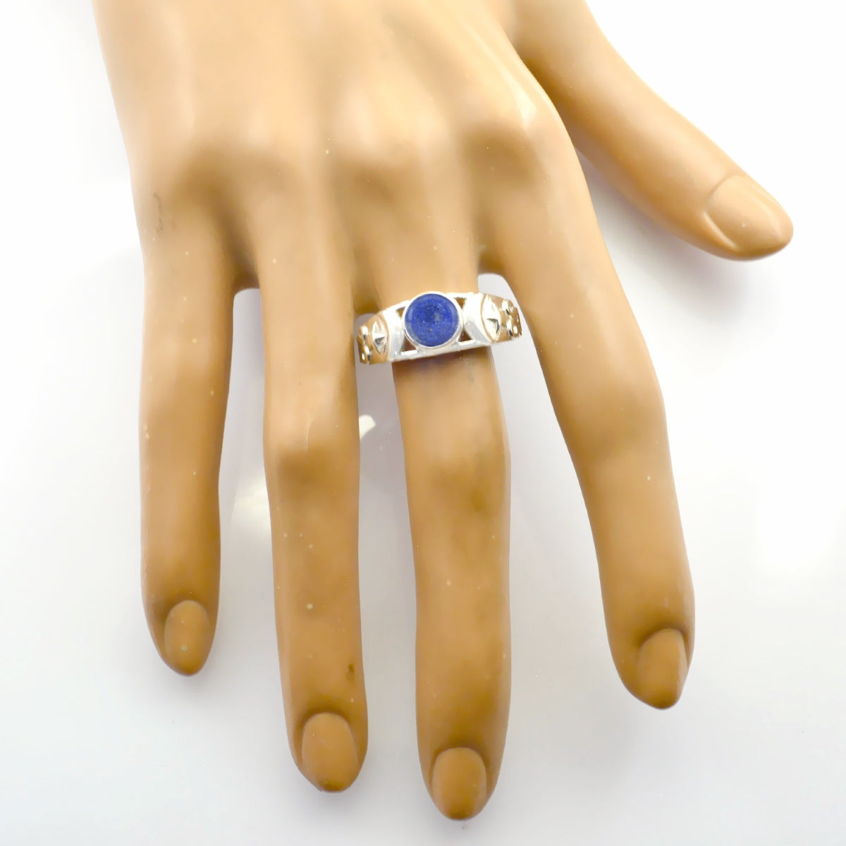 Anello sottile in filigrana con pietra preziosa blu in argento sterling 925 spagnolo con solitario lapislazzuli Immagine secondaria del prodotto