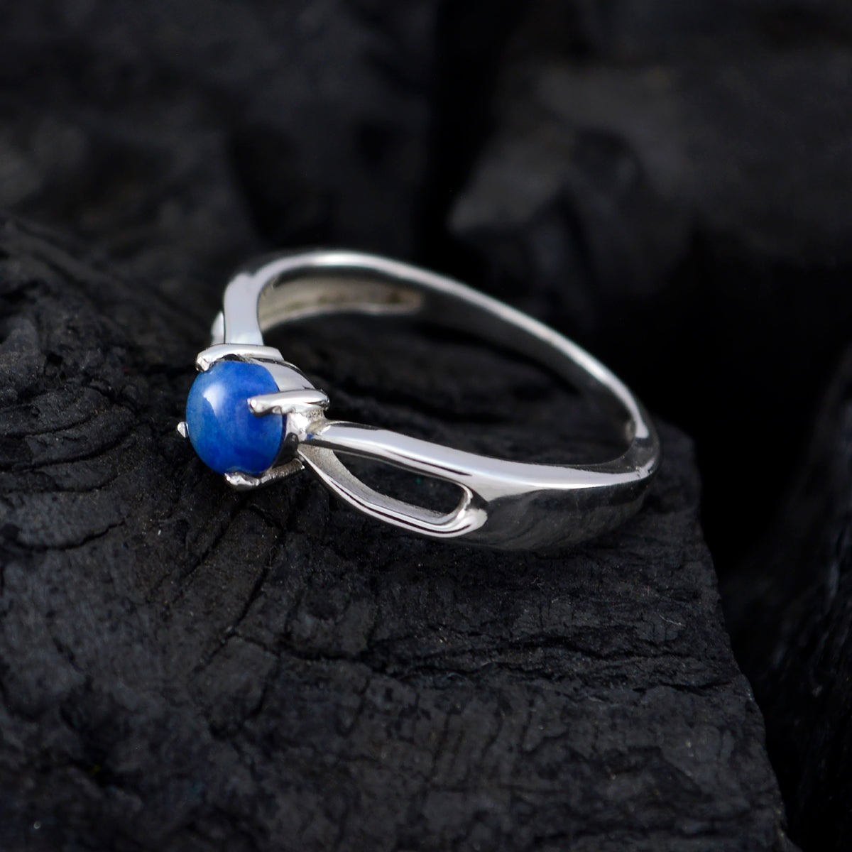 Lapis Lazuli Solitaire Korean 925 Sterling Silver Blue Gemstone Delicate Fairytale Ring Jewelry