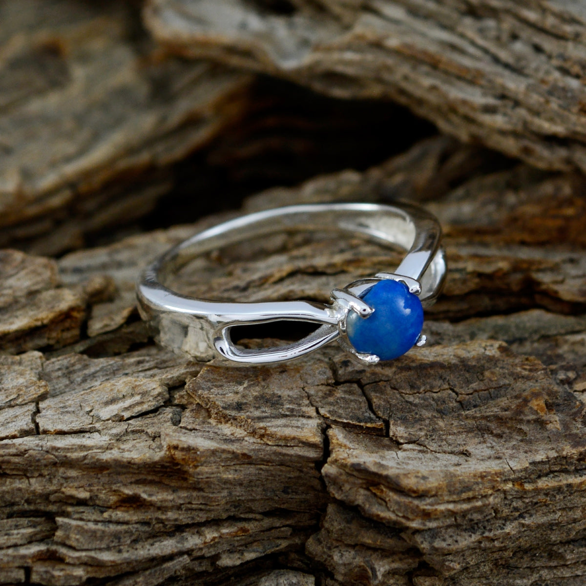 Lapis Lazuli Solitaire Korean 925 Sterling Silver Blue Gemstone Delicate Fairytale Ring Jewelry