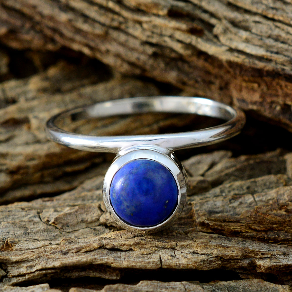 Lapis Lazuli Solitaire Korean 925 Sterling Silver Blue Gemstones Delicate Modern Ring Jewellery