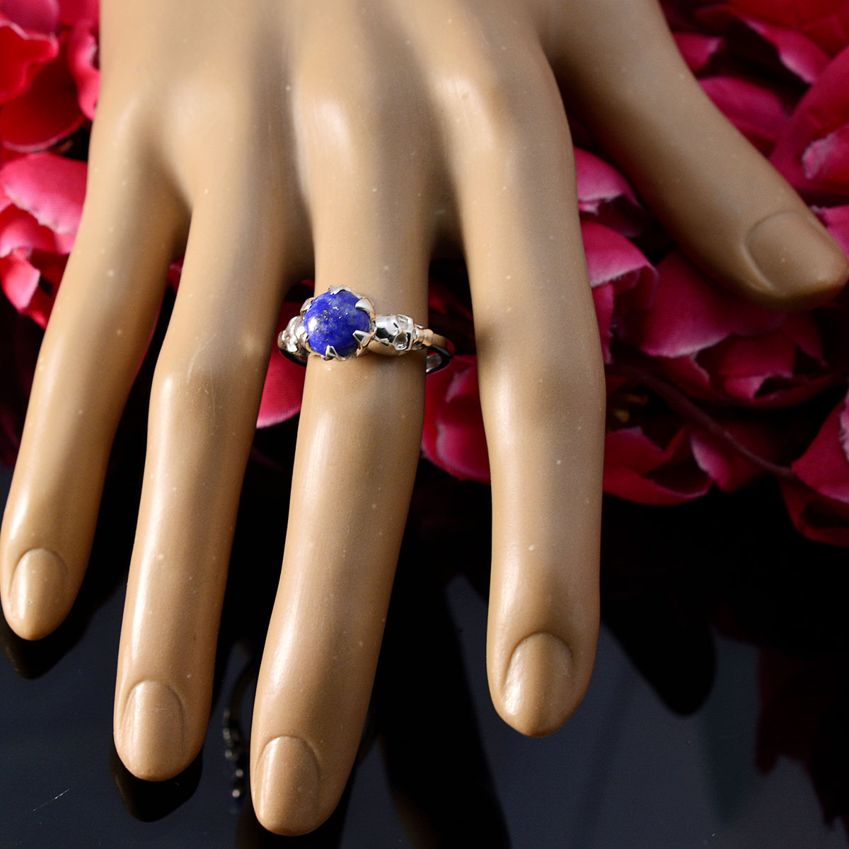 Lapis Lazuli Solitaire Moroccan Sterling Silver Blue Gemstone Slim Romantic Ring Jewelry